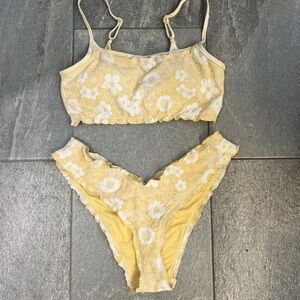 Aerie Yellow Floral Bikini (Medium top, Large bottoms)